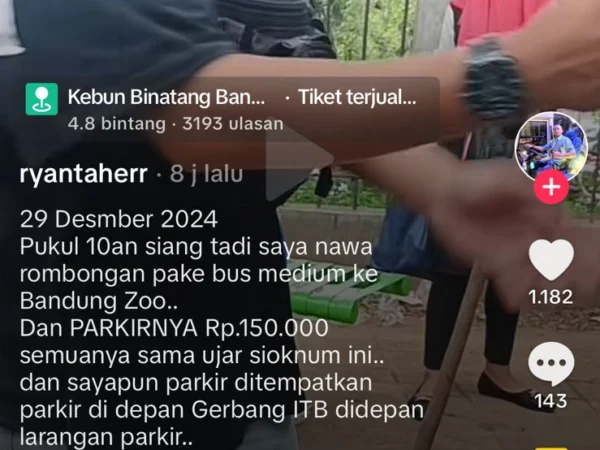 Getok parkir kembali terjadi di tempat wisata Kebun Binatang Bandung. Bus dimintai tarif sebesar Rp150.000. (Tangkapan layar / Jabar Ekspres)