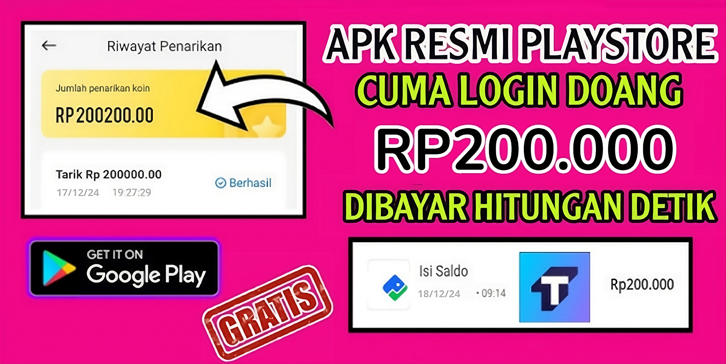 Pertama Login Dapat Saldo DANA Gratis Rp200.000 Langsung Cair Pakai APK ini