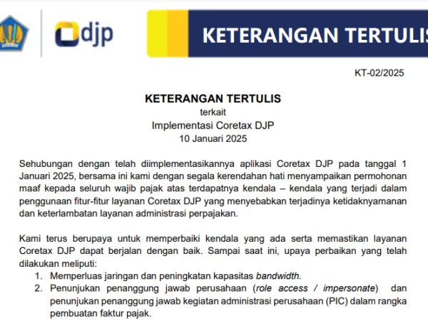 KETERANGAN TERTULIS terkait Implementasi Coretax DJP