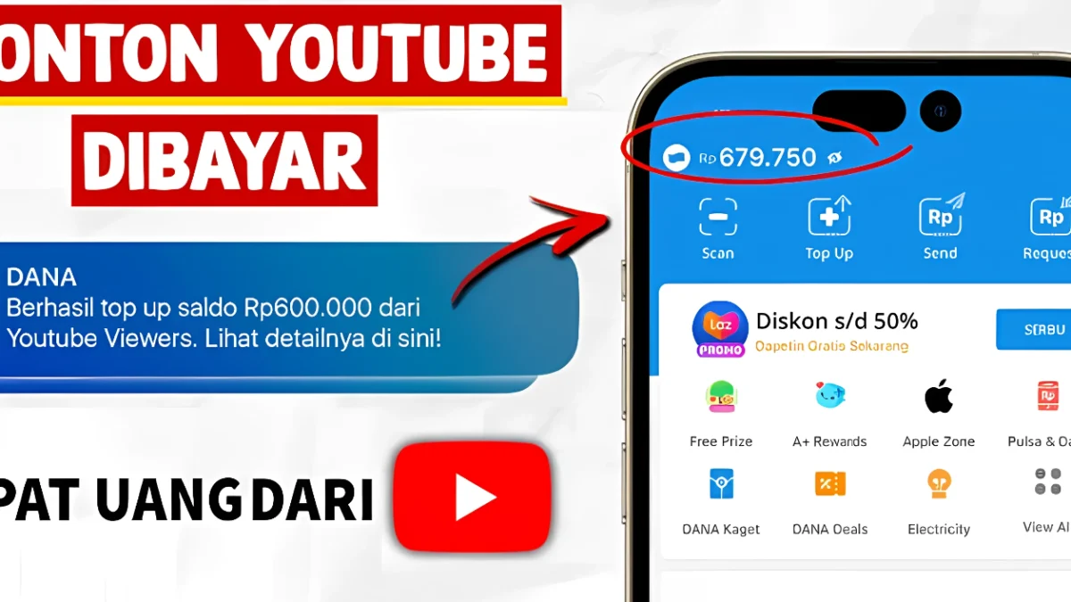 Saldo Gratis Rp600.000 Langsung Cair dari YouTube Lewat Aplikasi Penghasil Uang