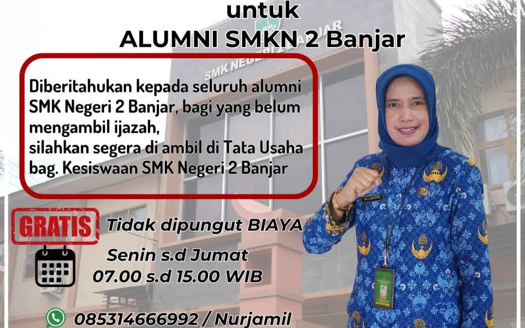 Pengumuman pengambilan ijazah kepada alumni SMKN 2 Banjar yang disampaikan melalui media sosial Instagram resmi sekolah. (Istimewa)