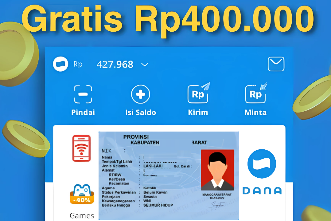 Terima Saldo Dana Rp400 Ribu dengan Data KTP