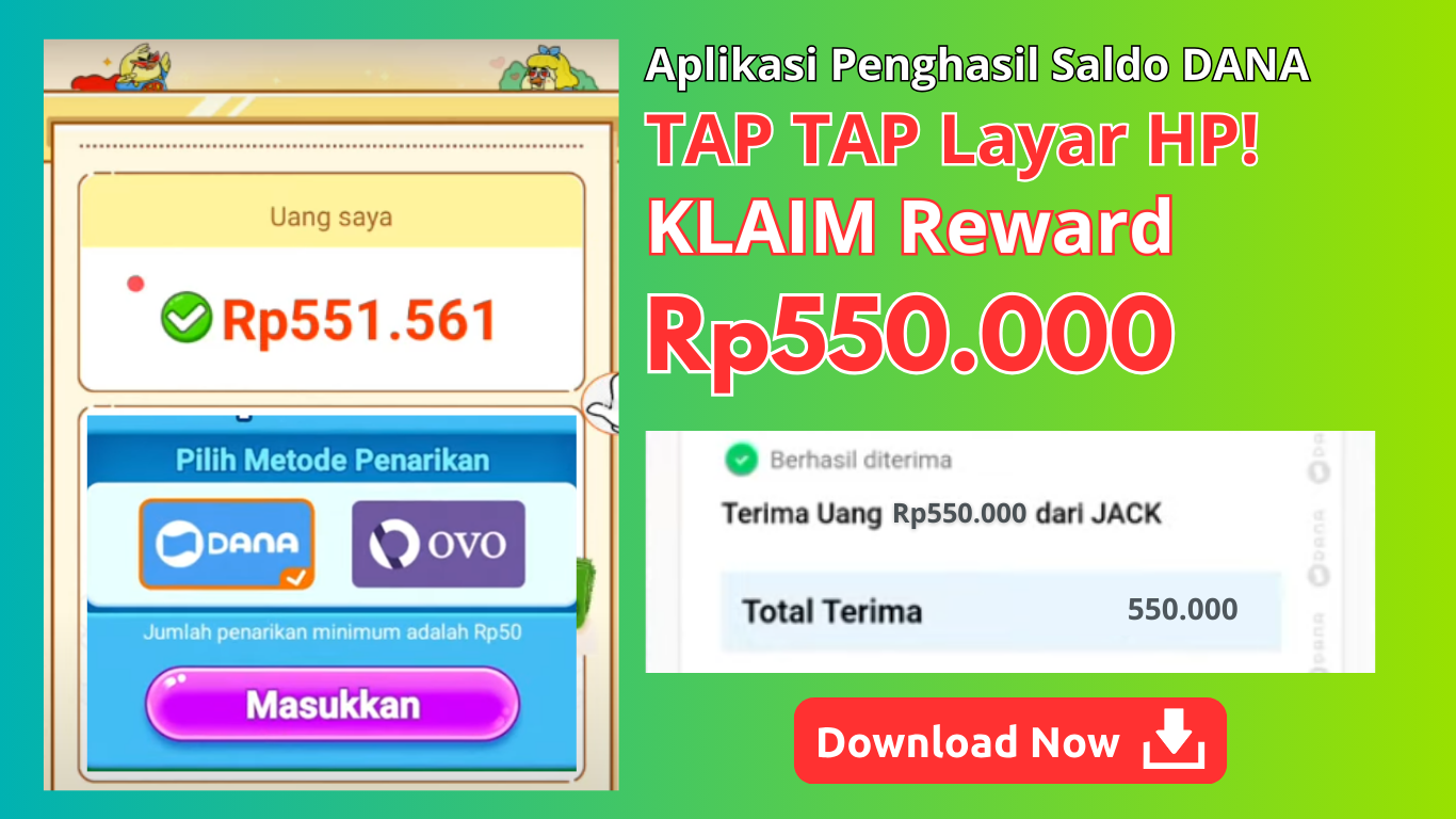 TAP TAP Layar Cair Saldo DANA Rp550.000 Gratis