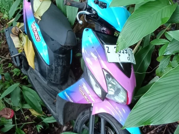 Motor metik Honda Vario tergeletak di perkebunan Jati di wilayah Pangadegan Kota Banjar. Ternyata sepeda motor ini hasil curian. (Istimewa)