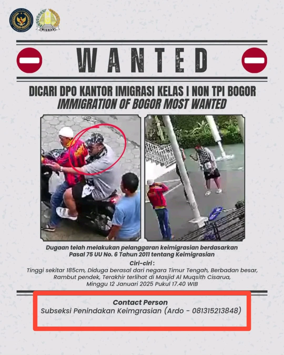 WNA asal Arab diamankan Kantor Imigrasi Bogor/Postingan akun instagram @imigrasibogor