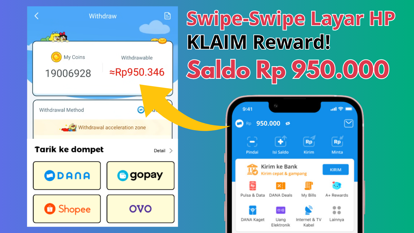 Swipe-Swipe Layar HP Cair Saldo E-Wallet Rp 950.000 di Game Penghasil Uang 2025