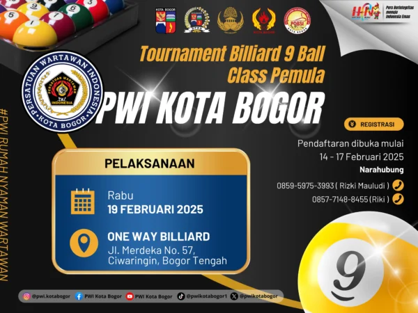 Pamflet pelaksanaan Turnamen Billiard PWI Kota Bogor. (Yudha Prananda /Dok. PWI Kota Bogor)