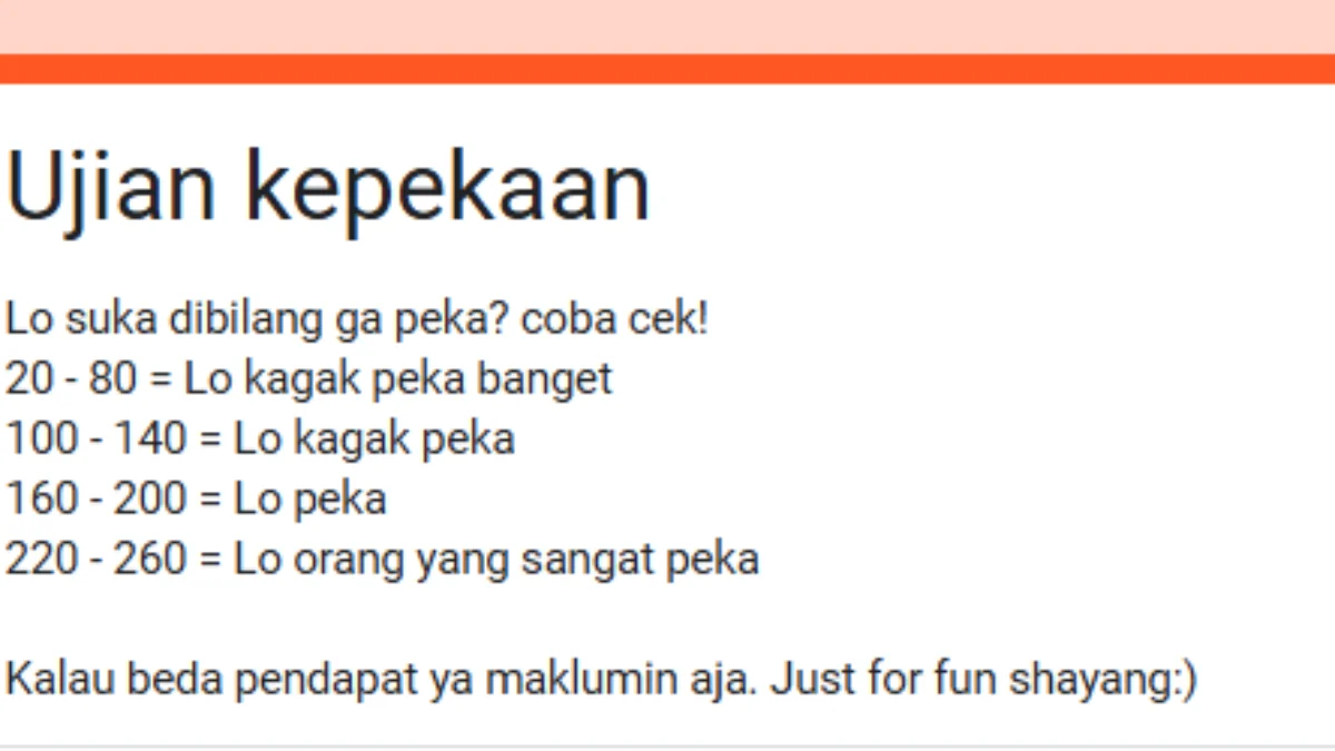 Ini Link Ujian Kepekaan Google Form DISINI Gratis Tes Seberapa Peka Kamu