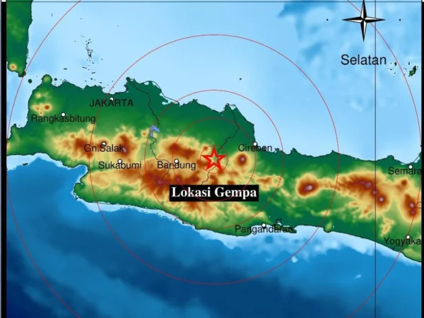 Ilustrasi: Titik lokasi guncangan gempa bumi di wilayah Kabupaten Sumedang, Jawa Barat.
