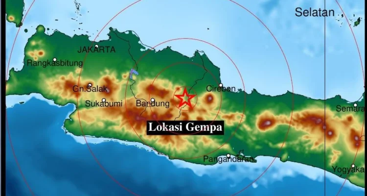 Ilustrasi: Titik lokasi guncangan gempa bumi di wilayah Kabupaten Sumedang, Jawa Barat.