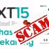 Aplikasi NEXT 15 yang menunjukkan tanda-tanda scam.