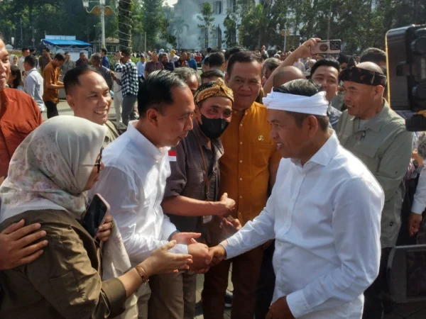 Gubernur Jabar Dedi Mulyadi saat halal bi halal di Gedung Sate, Selasa (8/4)