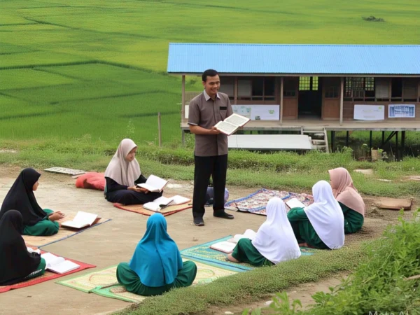Ilustrasi kegiatan belajar mengajar di Pesantren. (Meta AI)
